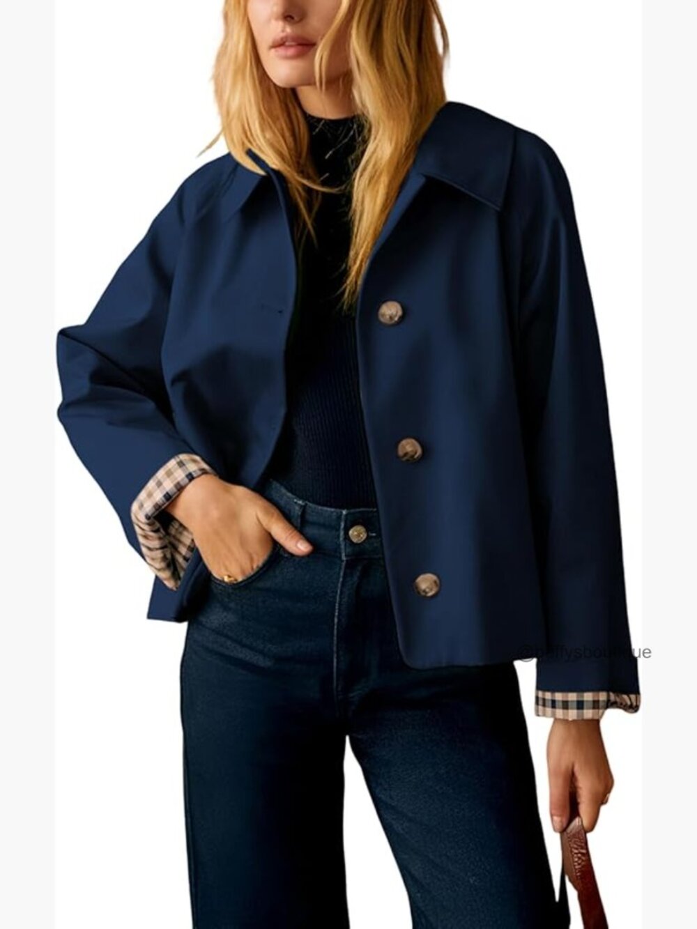 Classic Navy Cropped Trench Coat - Women